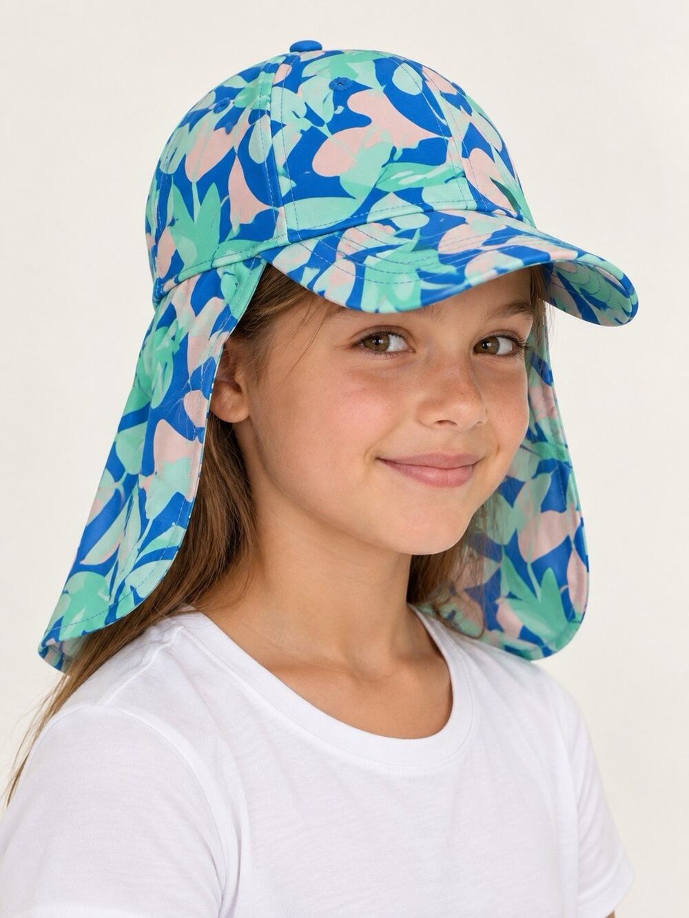 Coolibar Youth L/XL Surf’s Up All Sport Sun Hat Blue Tropical Print